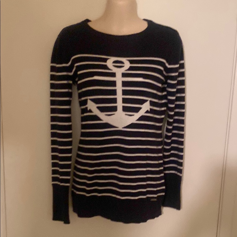 New with tag Nautical beach/cruise striped Sweater with Anchor Design size small